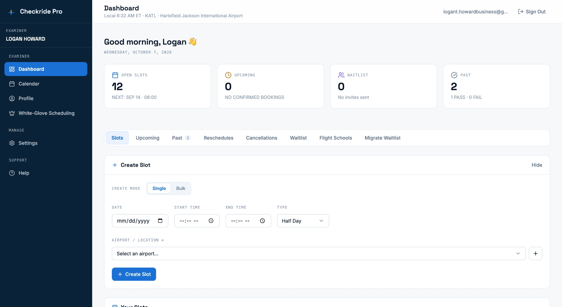 Checkride Pro examiner dashboard